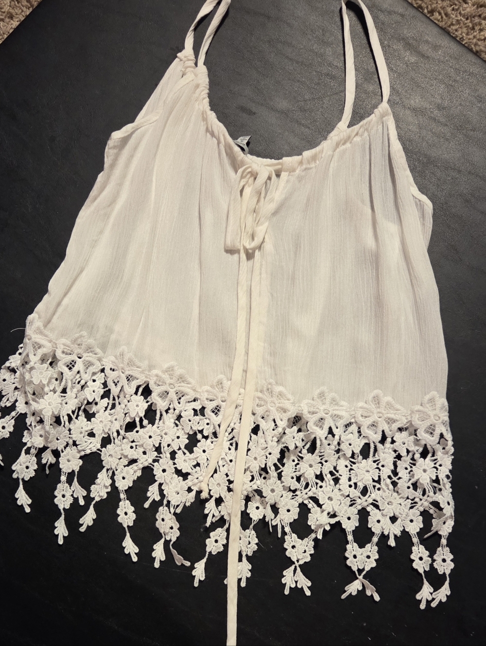 Acemi White Crochet Trim Spaghetti Strap Cami Top